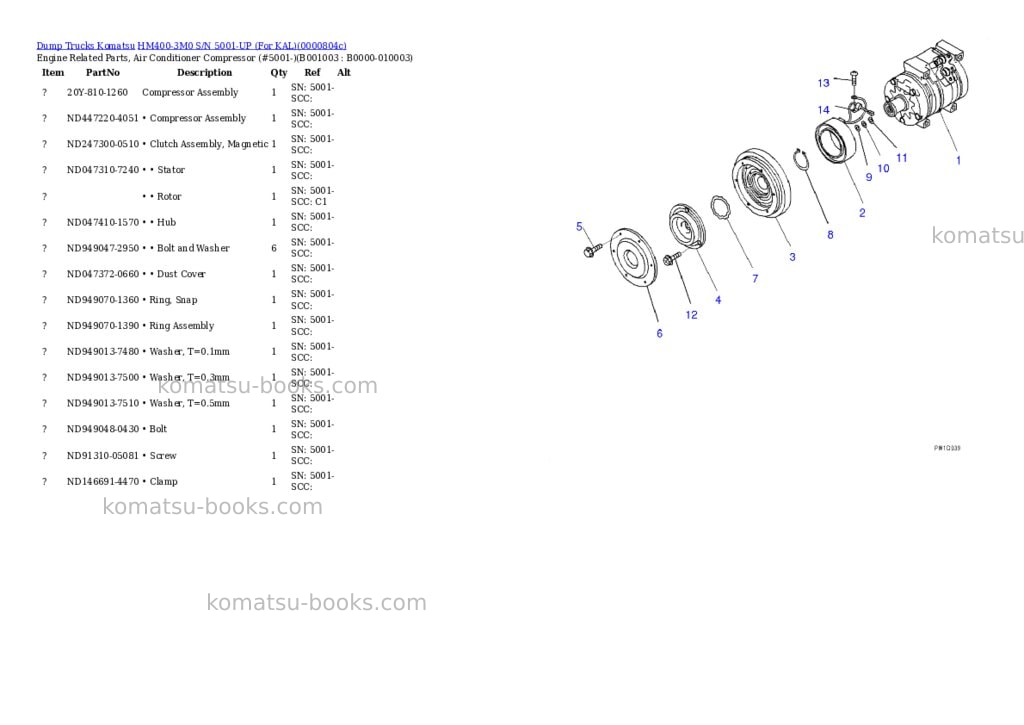 Komatsu HM400-3M0 S/N 5001-UP (For KAL) Parts catalog cover Page 2