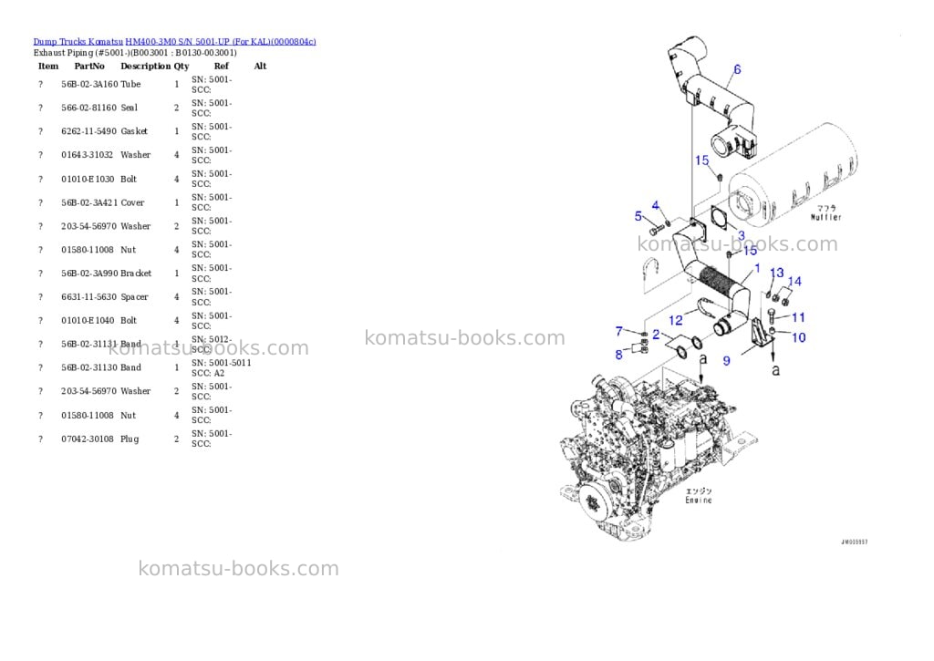 Komatsu HM400-3M0 S/N 5001-UP (For KAL) Parts catalog cover Page 8