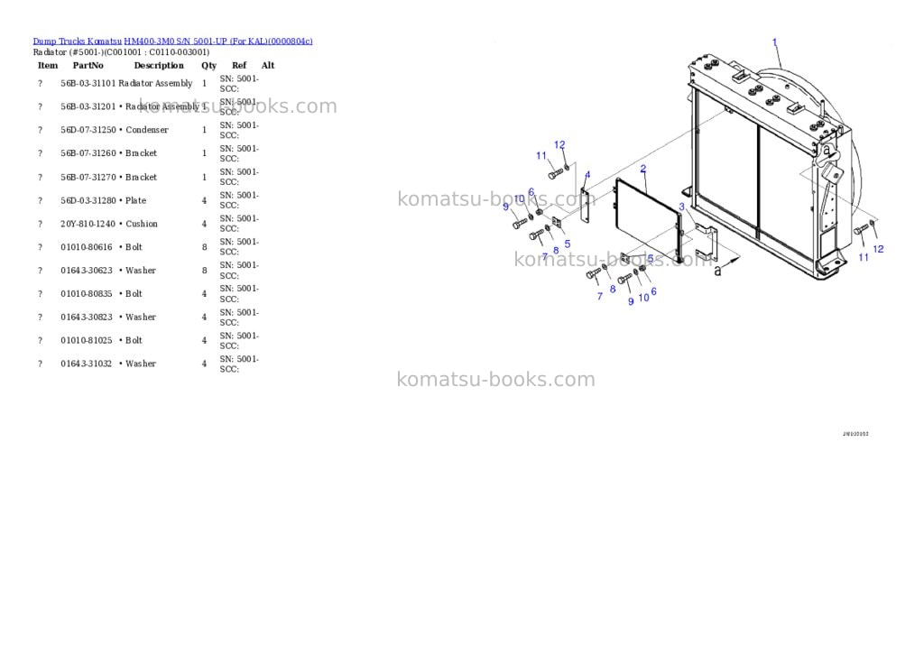 Komatsu HM400-3M0 S/N 5001-UP (For KAL) Parts catalog cover Page 9
