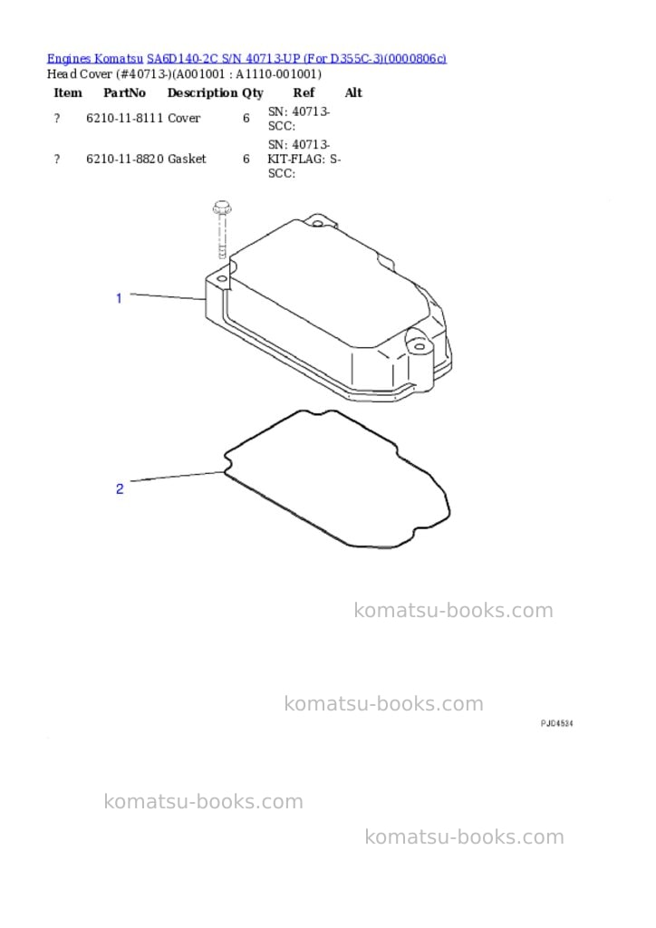 Komatsu sa6d140-2c s/n 40713-up for d355c-3 Parts catalog cover Komatsu sa6d140-2c s/n 40713-up for d355c-3 Parts catalog cover
