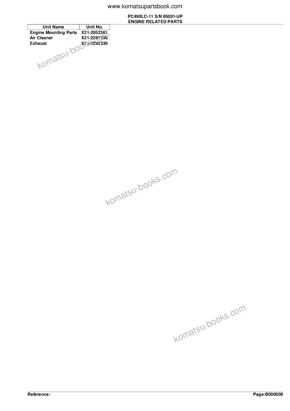 Komatsu PC490LC-11 S/N 85001-UP Parts catalog cover Page 2 Komatsu PC490LC-11 S/N 85001-UP Parts catalog cover Page 2