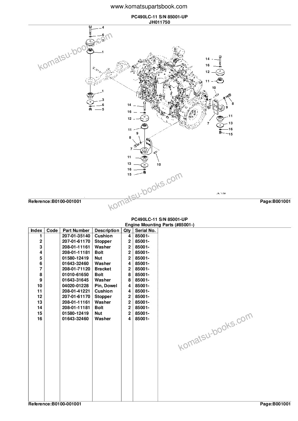 Komatsu PC490LC-11 S/N 85001-UP Parts catalog cover Page 4 Komatsu PC490LC-11 S/N 85001-UP Parts catalog cover Page 4