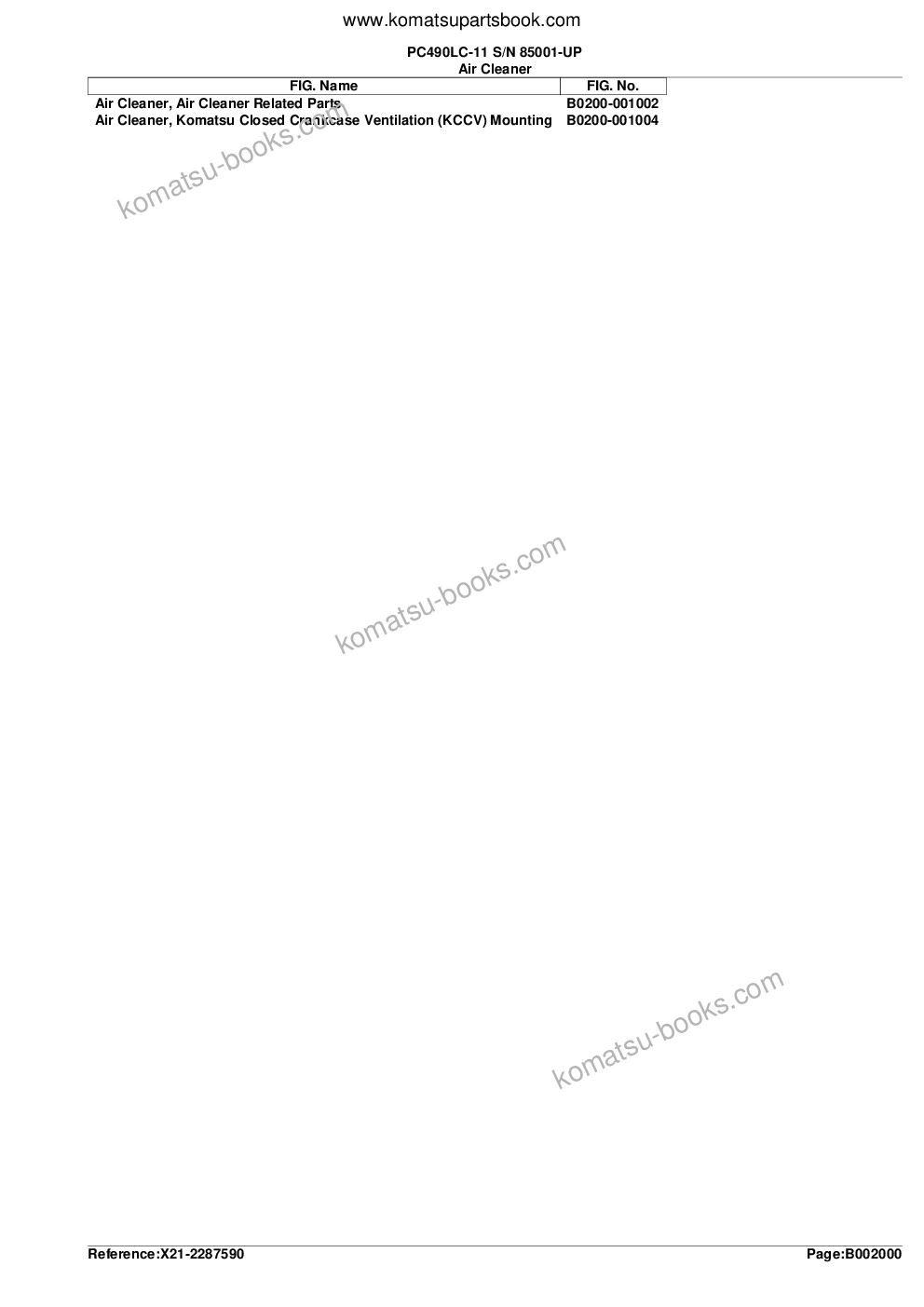 Komatsu PC490LC-11 S/N 85001-UP Parts catalog cover Page 5 Komatsu PC490LC-11 S/N 85001-UP Parts catalog cover Page 5