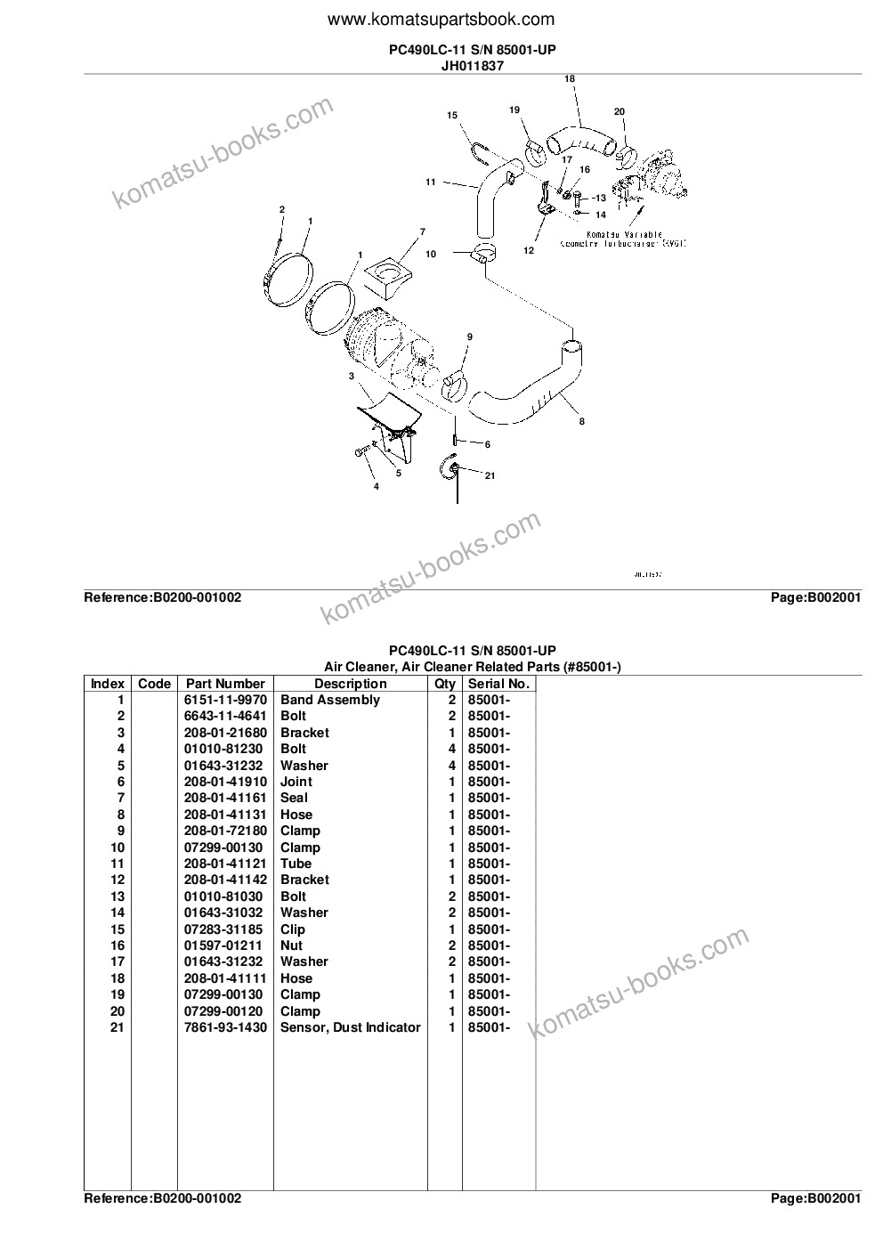 Komatsu PC490LC-11 S/N 85001-UP Parts catalog cover Page 6 Komatsu PC490LC-11 S/N 85001-UP Parts catalog cover Page 6