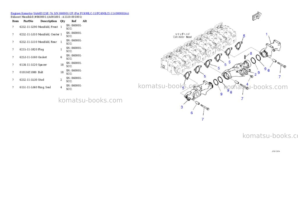 Komatsu saa6d125e-7a s/n 860001-up for pc490lc-11/pc490lci-11 Parts catalog cover Page 4 Komatsu saa6d125e-7a s/n 860001-up for pc490lc-11/pc490lci-11 Parts catalog cover Page 4