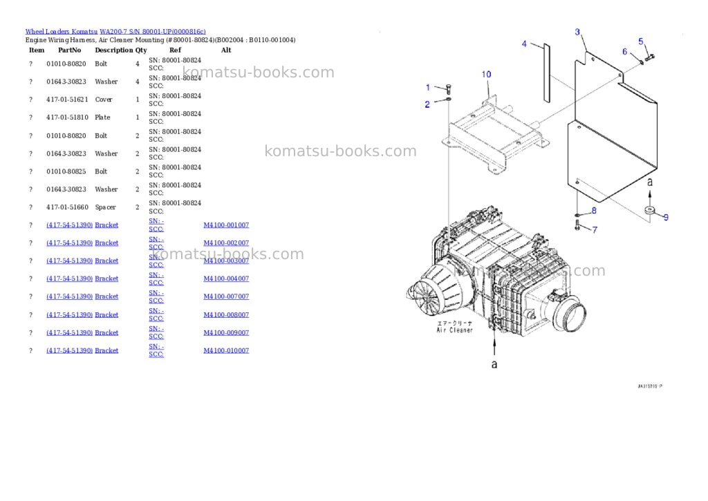 Komatsu WA200-7 S/N 80001-UP Parts catalog cover Page 4