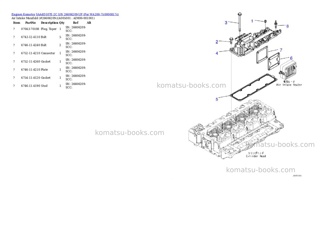 Komatsu SAA4D107E-2C S/N 26606209-UP (For WA200-7) Parts catalog cover Page 4