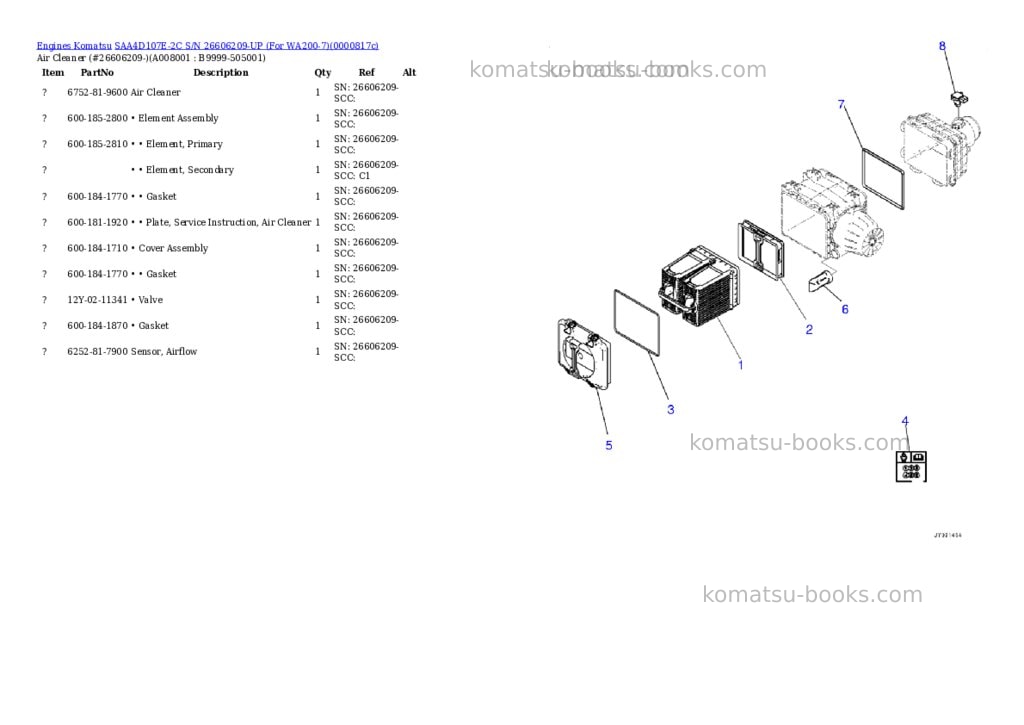 Komatsu SAA4D107E-2C S/N 26606209-UP (For WA200-7) Parts catalog cover Page 7