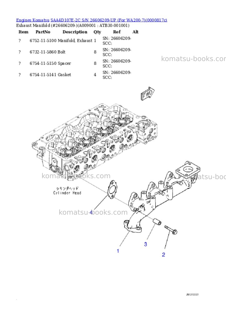 Komatsu SAA4D107E-2C S/N 26606209-UP (For WA200-7) Parts catalog cover Page 8