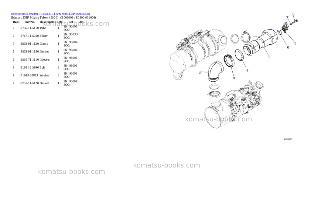 Komatsu PC240LC-11 S/N 95001-UP Parts catalog cover Page 10 Komatsu PC240LC-11 S/N 95001-UP Parts catalog cover Page 10