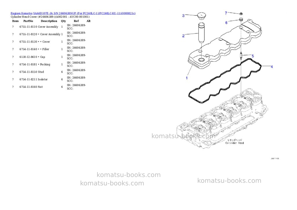 Komatsu saa6d107e-3a s/n 26606389-up for pc240lc-11/pc240lc-ku-11 Parts catalog cover Komatsu saa6d107e-3a s/n 26606389-up for pc240lc-11/pc240lc-ku-11 Parts catalog cover