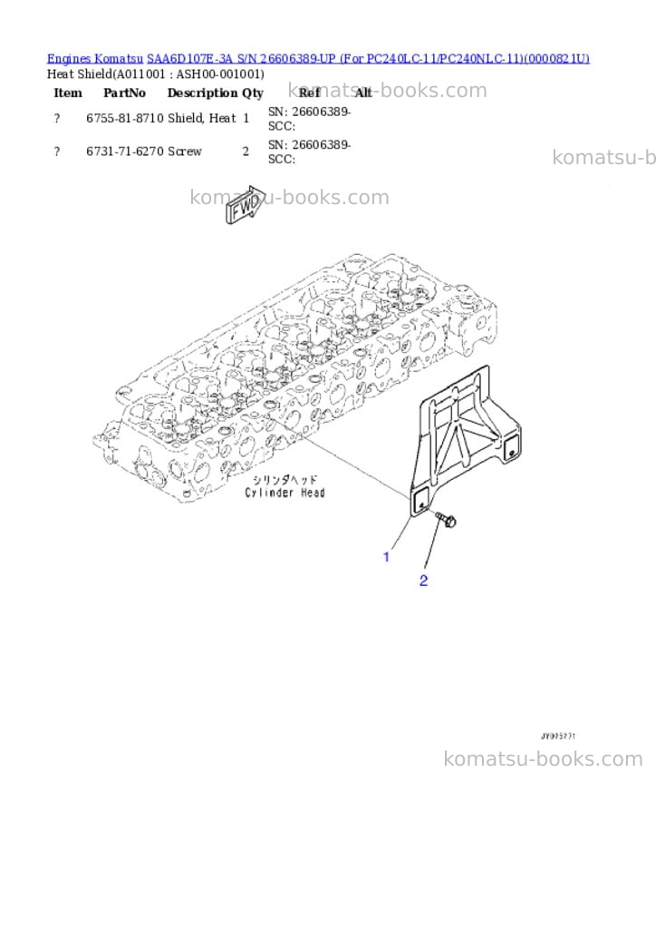 Komatsu saa6d107e-3a s/n 26606389-up for pc240lc-11/pc240nlc-11 Parts catalog cover Page 10