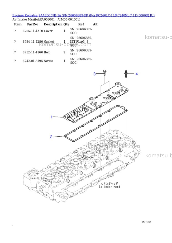 Komatsu saa6d107e-3a s/n 26606389-up for pc240lc-11/pc240nlc-11 Parts catalog cover Page 2