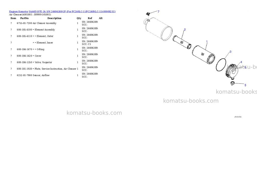 Komatsu saa6d107e-3a s/n 26606389-up for pc240lc-11/pc240nlc-11 Parts catalog cover Page 4