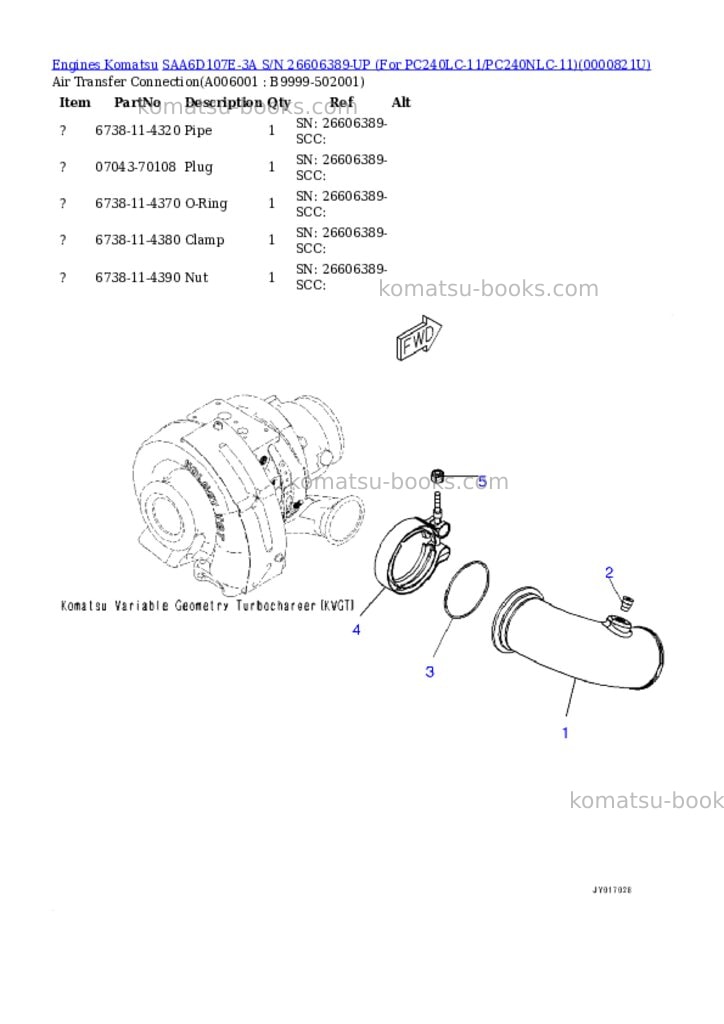 Komatsu saa6d107e-3a s/n 26606389-up for pc240lc-11/pc240nlc-11 Parts catalog cover Page 5
