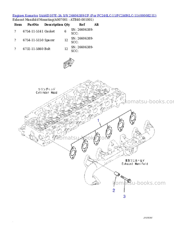 Komatsu saa6d107e-3a s/n 26606389-up for pc240lc-11/pc240nlc-11 Parts catalog cover Page 6