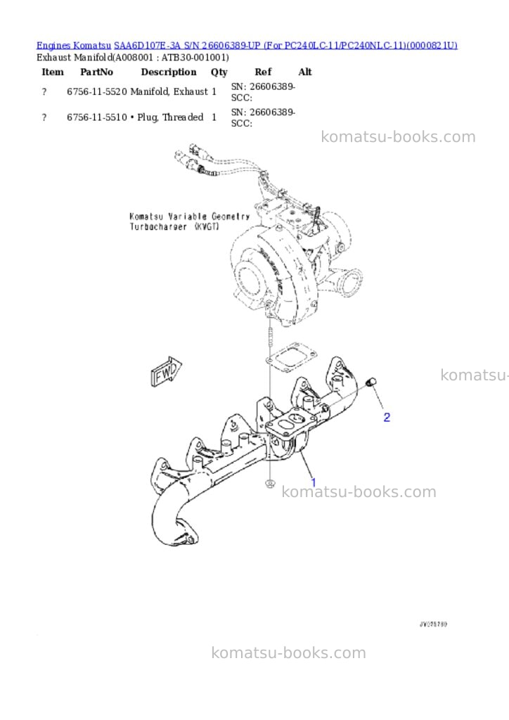 Komatsu saa6d107e-3a s/n 26606389-up for pc240lc-11/pc240nlc-11 Parts catalog cover Page 7