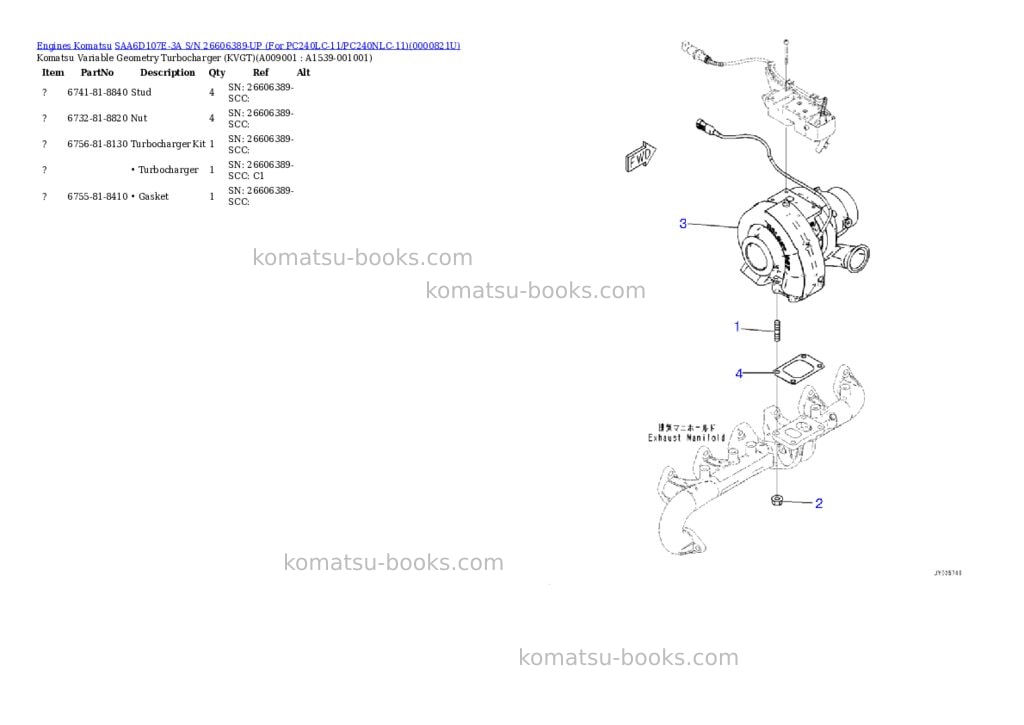 Komatsu saa6d107e-3a s/n 26606389-up for pc240lc-11/pc240nlc-11 Parts catalog cover Page 8