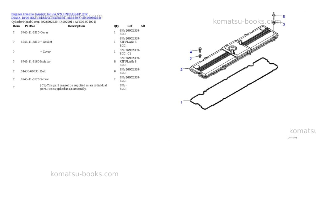 Komatsu saa6d114e-6a s/n 26902339-up for d65ex-18/d65exi-18/d65px-18/d65pxi-18/d65wx-18 Parts catalog cover Komatsu saa6d114e-6a s/n 26902339-up for d65ex-18/d65exi-18/d65px-18/d65pxi-18/d65wx-18 Parts catalog cover