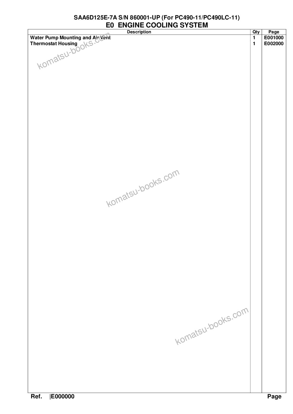 Komatsu saa6d125e-7a s/n 860001-up for pc490-11/pc490lc-11 Parts catalog cover Page 6