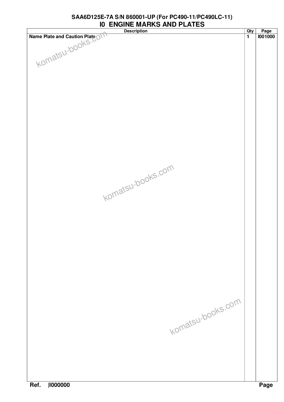 Komatsu saa6d125e-7a s/n 860001-up for pc490-11/pc490lc-11 Parts catalog cover Page 9