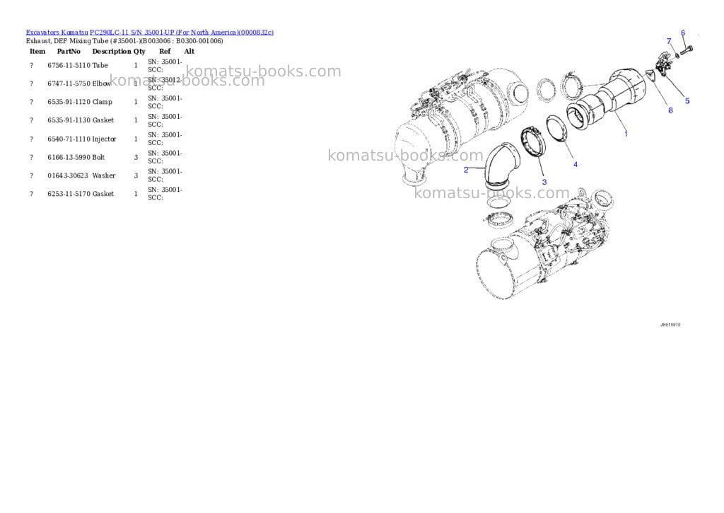 Komatsu PC290LC-11 S/N 35001-UP (For North America) Parts catalog cover Page 10 Komatsu PC290LC-11 S/N 35001-UP (For North America) Parts catalog cover Page 10