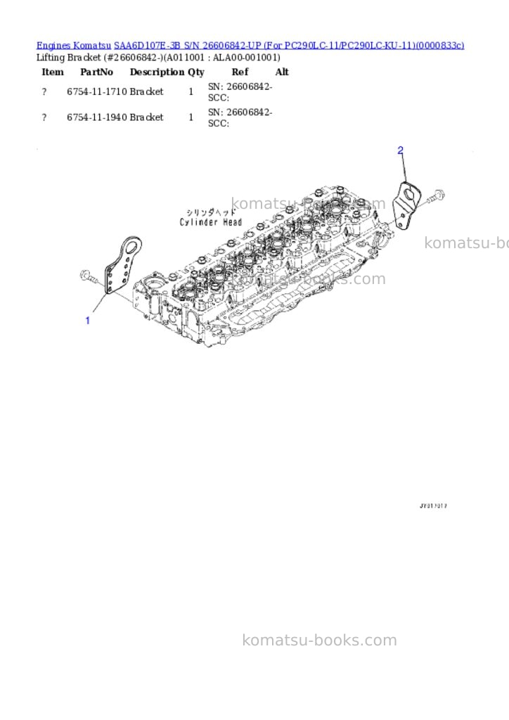 Komatsu saa6d107e-3b s/n 26606842-up for pc290lc-11/pc290lc-ku-11 Parts catalog cover Page 10