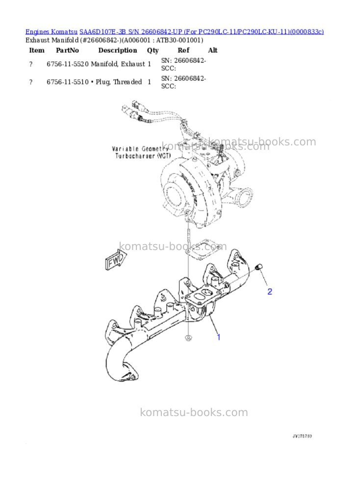 Komatsu saa6d107e-3b s/n 26606842-up for pc290lc-11/pc290lc-ku-11 Parts catalog cover Page 5