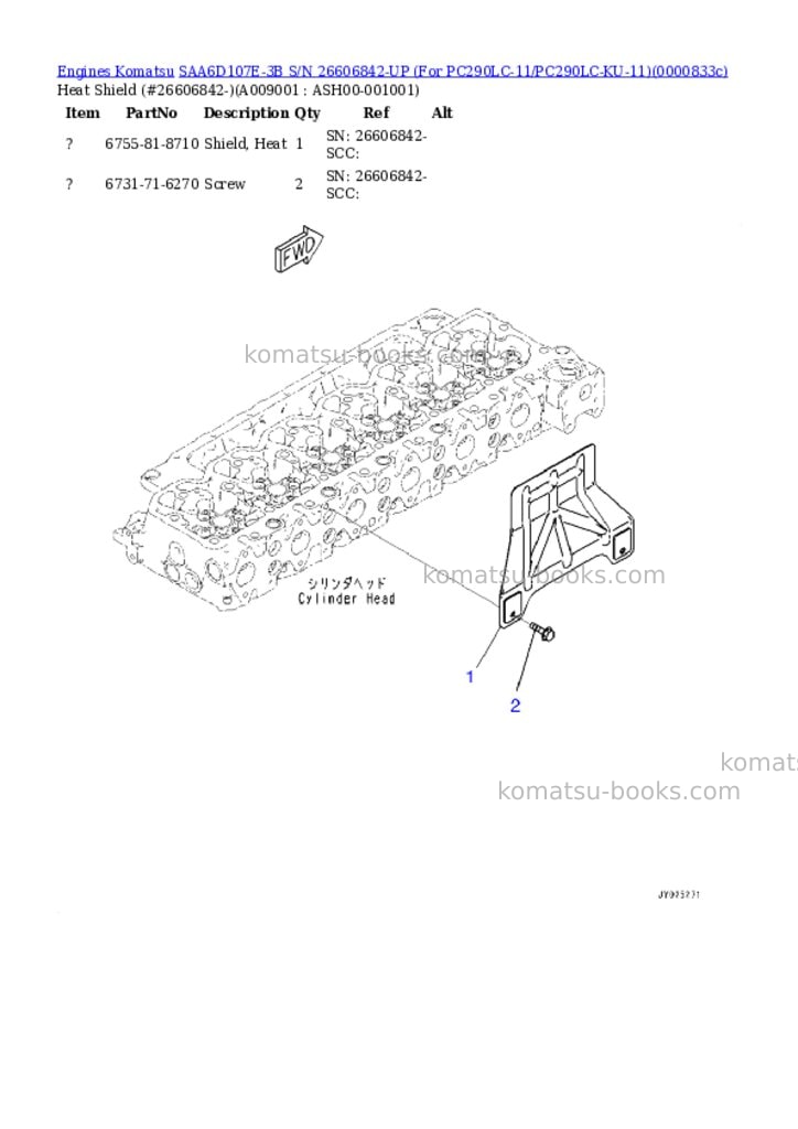 Komatsu saa6d107e-3b s/n 26606842-up for pc290lc-11/pc290lc-ku-11 Parts catalog cover Page 8