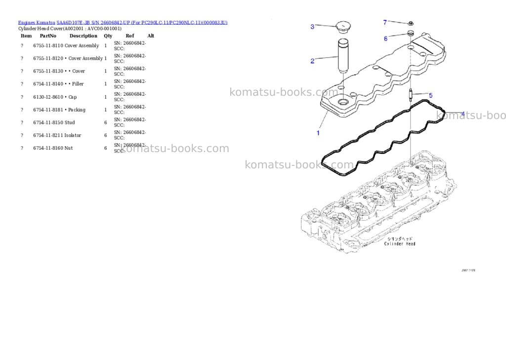 Komatsu saa6d107e-3b s/n 26606842-up for pc290lc-11/pc290nlc-11 Parts catalog cover