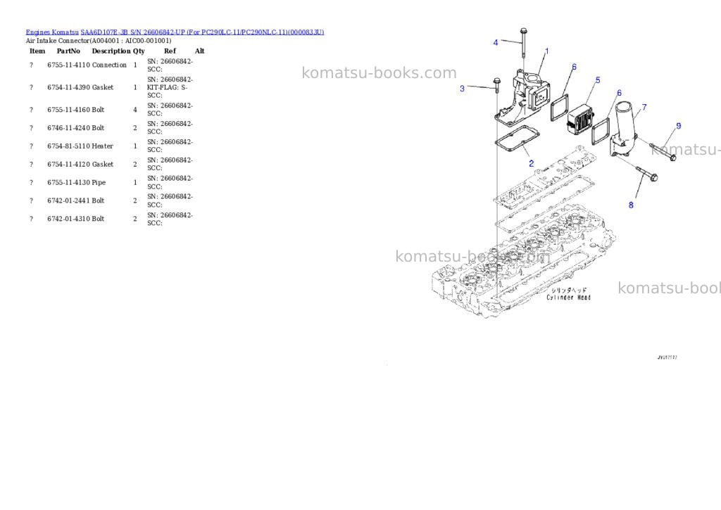 Komatsu saa6d107e-3b s/n 26606842-up for pc290lc-11/pc290nlc-11 Parts catalog cover Page 3