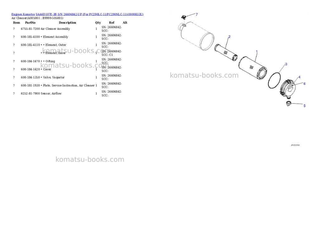 Komatsu saa6d107e-3b s/n 26606842-up for pc290lc-11/pc290nlc-11 Parts catalog cover Page 4