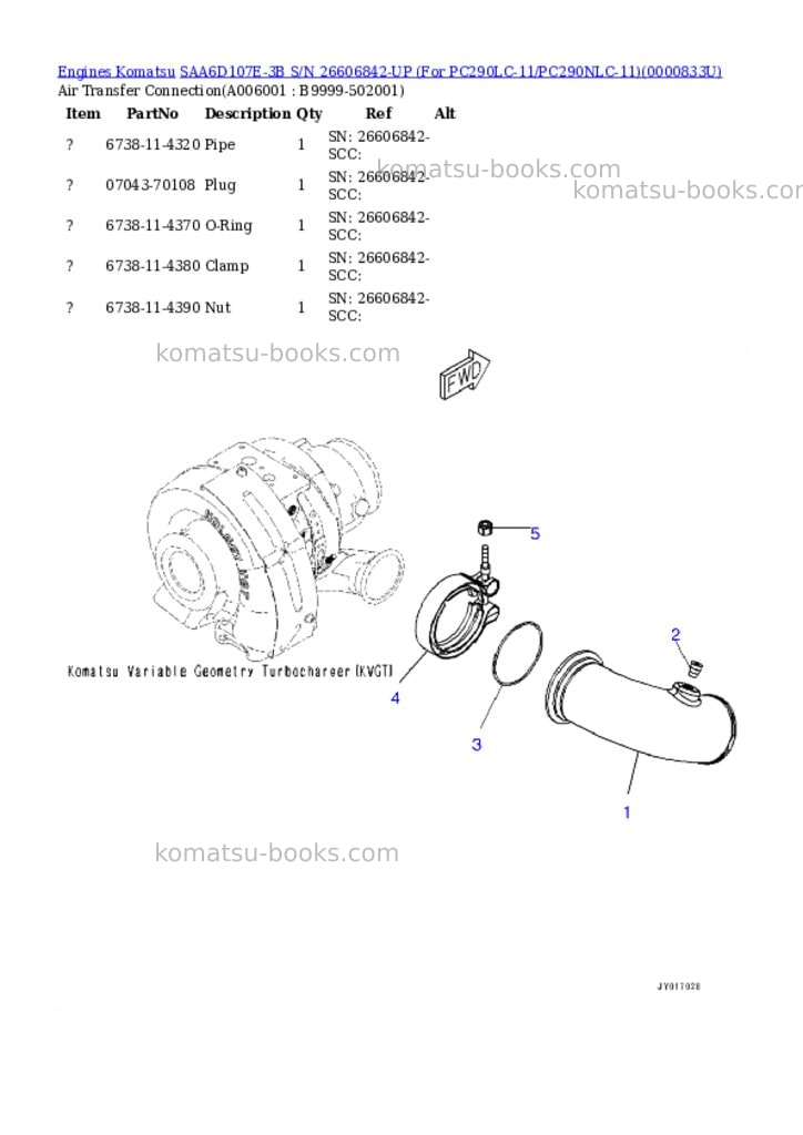 Komatsu saa6d107e-3b s/n 26606842-up for pc290lc-11/pc290nlc-11 Parts catalog cover Page 5