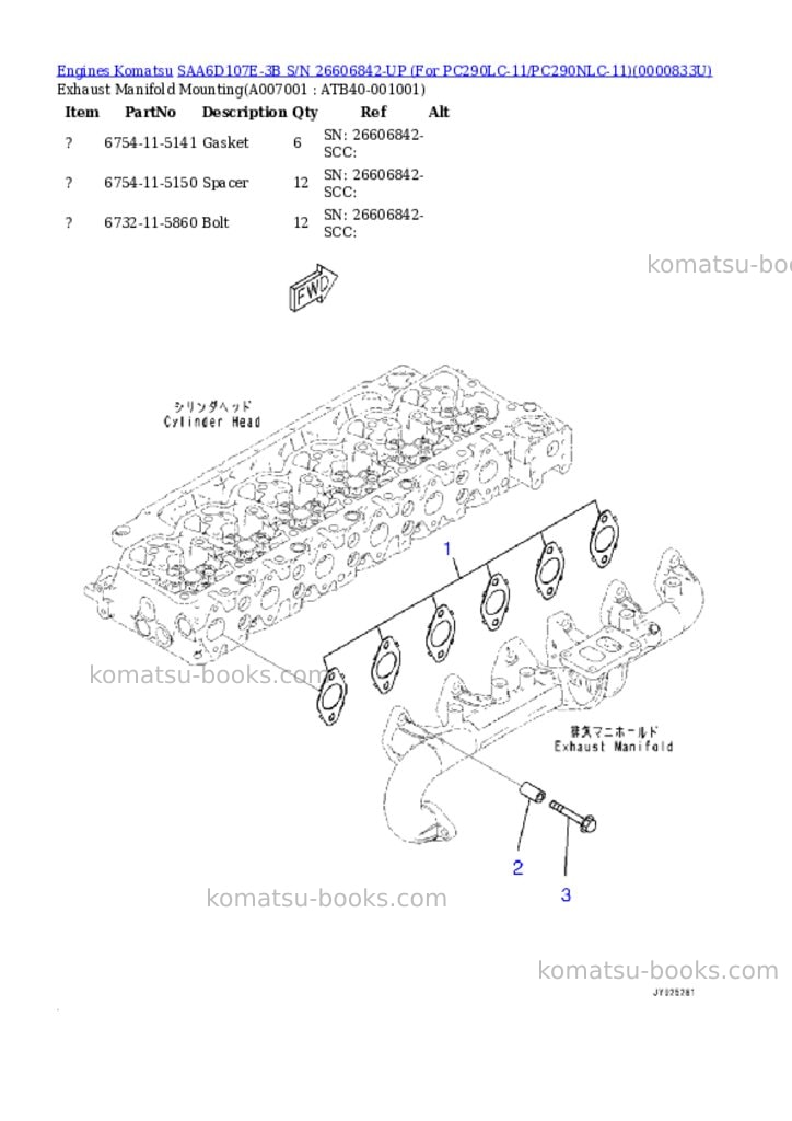 Komatsu saa6d107e-3b s/n 26606842-up for pc290lc-11/pc290nlc-11 Parts catalog cover Page 6