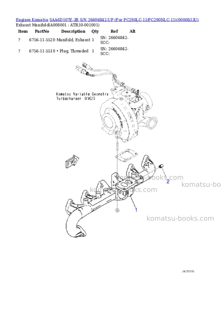 Komatsu saa6d107e-3b s/n 26606842-up for pc290lc-11/pc290nlc-11 Parts catalog cover Page 7