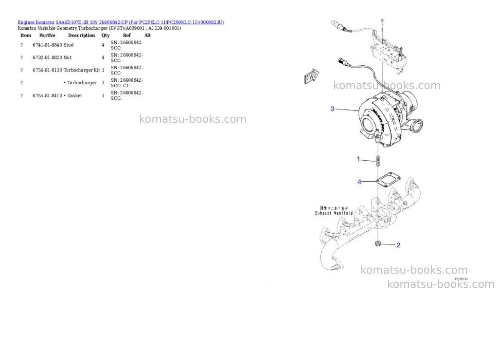 Komatsu saa6d107e-3b s/n 26606842-up for pc290lc-11/pc290nlc-11 Parts catalog cover Page 8