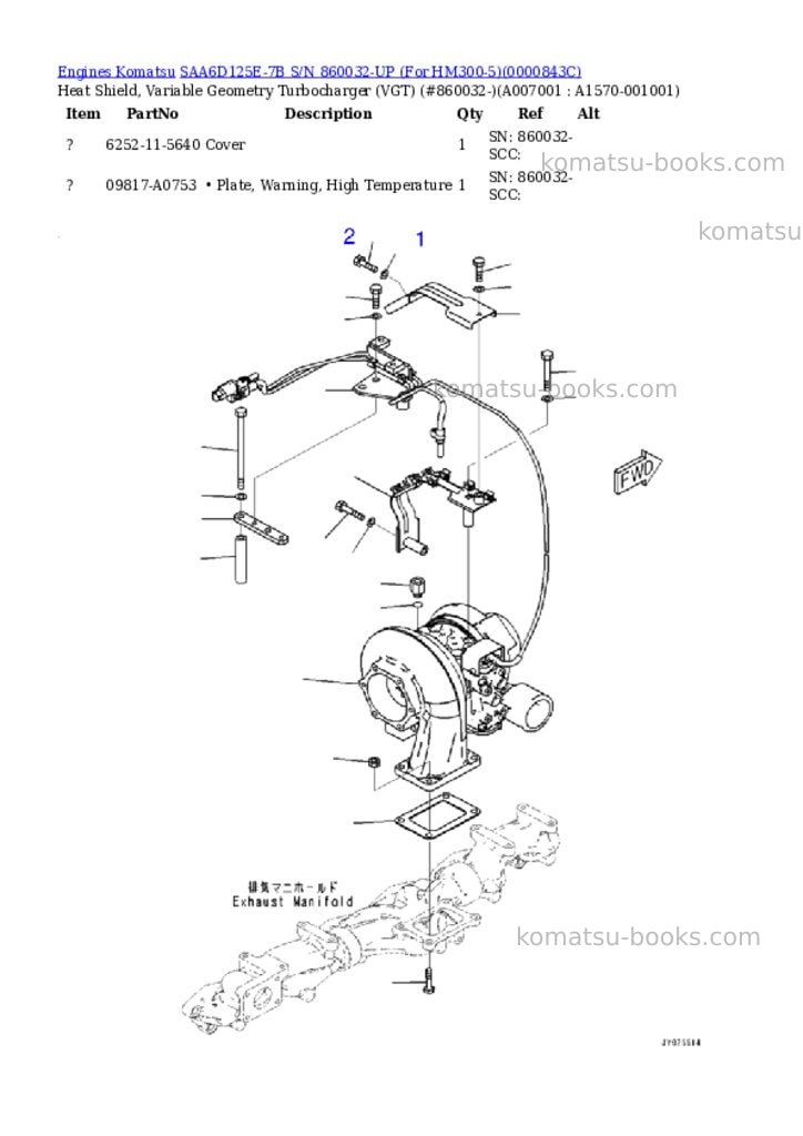 Komatsu saa6d125e-7b s/n 860032-up for hm300-5 Parts catalog cover Page 10 Komatsu saa6d125e-7b s/n 860032-up for hm300-5 Parts catalog cover Page 10