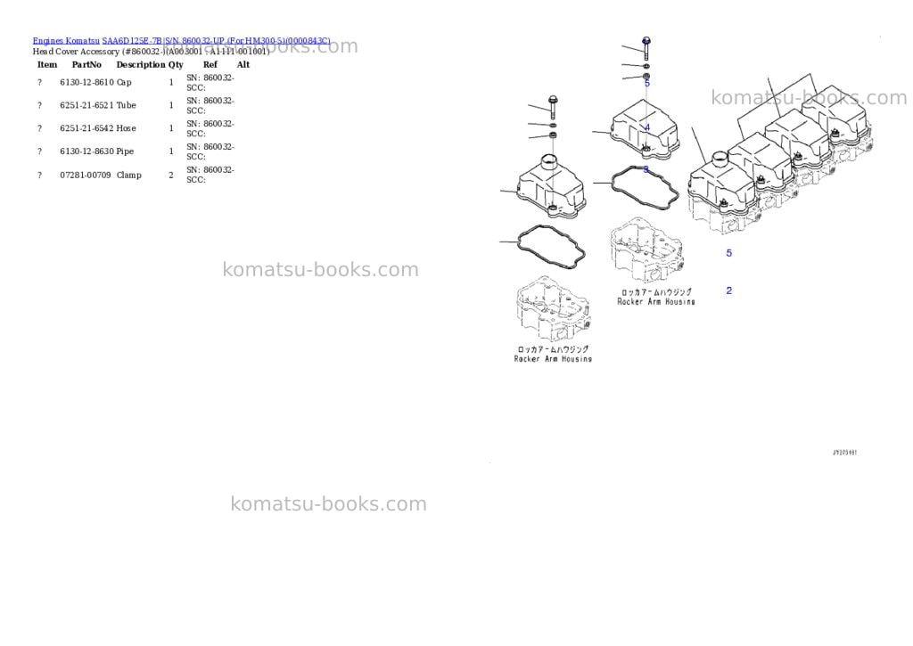 Komatsu saa6d125e-7b s/n 860032-up for hm300-5 Parts catalog cover Page 2 Komatsu saa6d125e-7b s/n 860032-up for hm300-5 Parts catalog cover Page 2