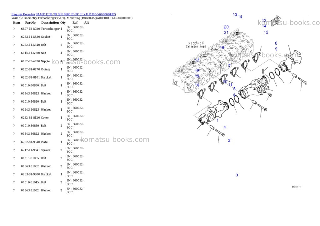 Komatsu saa6d125e-7b s/n 860032-up for hm300-5 Parts catalog cover Page 5 Komatsu saa6d125e-7b s/n 860032-up for hm300-5 Parts catalog cover Page 5