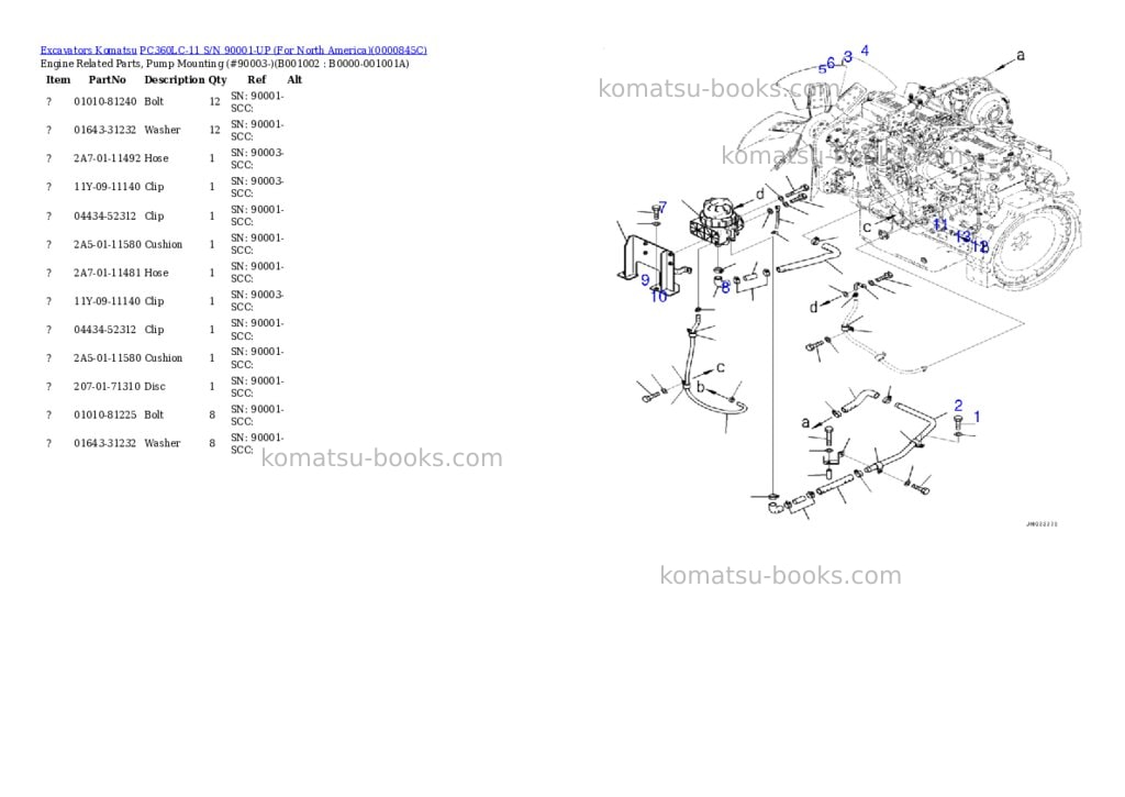 Komatsu PC360LC-11 S/N 90001-UP (For North America) Parts catalog cover Komatsu PC360LC-11 S/N 90001-UP (For North America) Parts catalog cover