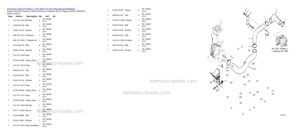 Komatsu PC360LC-11 S/N 90001-UP (For North America) Parts catalog cover Page 5 Komatsu PC360LC-11 S/N 90001-UP (For North America) Parts catalog cover Page 5