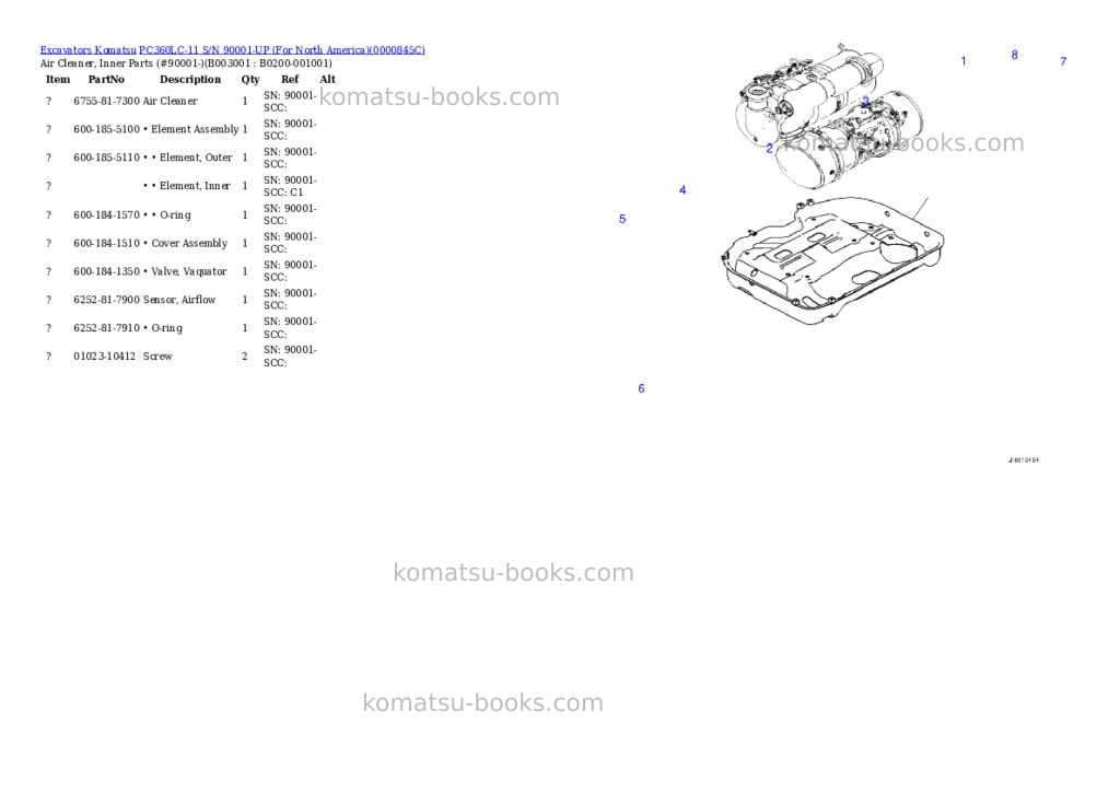 Komatsu PC360LC-11 S/N 90001-UP (For North America) Parts catalog cover Page 6 Komatsu PC360LC-11 S/N 90001-UP (For North America) Parts catalog cover Page 6