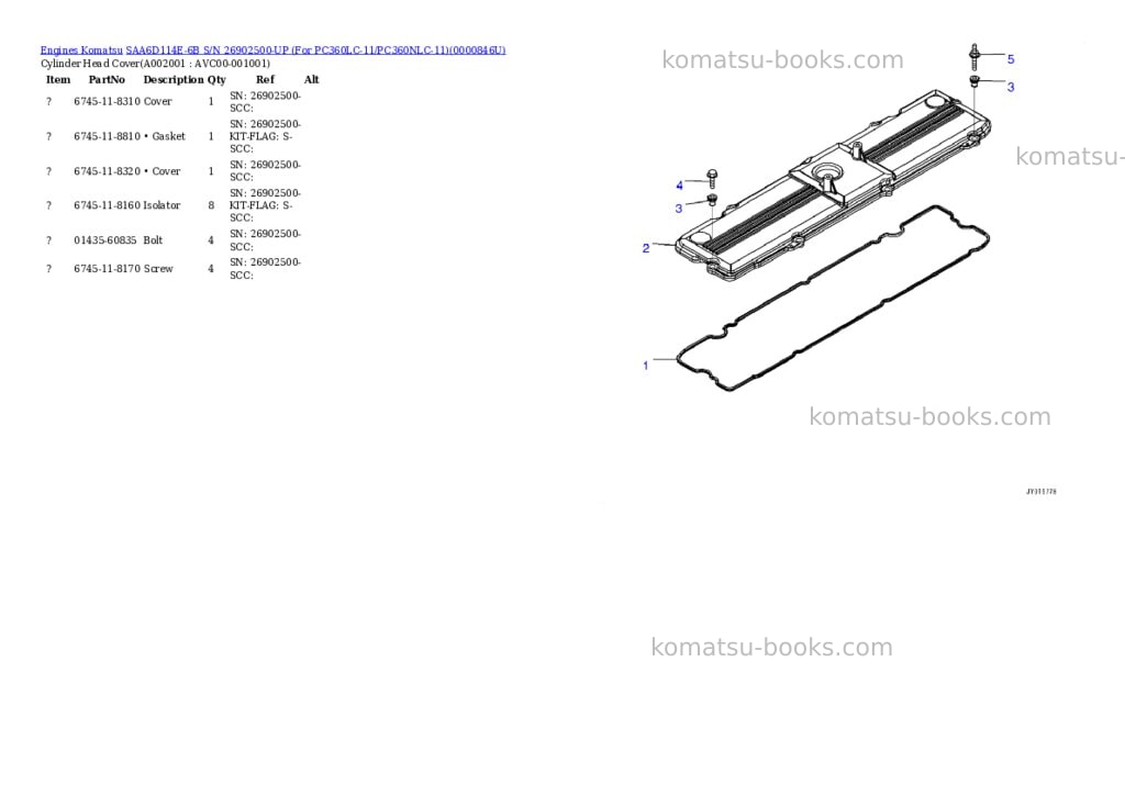 Komatsu saa6d114e-6b s/n 26902500-up for pc360lc-11/pc360nlc-11 Parts catalog cover Komatsu saa6d114e-6b s/n 26902500-up for pc360lc-11/pc360nlc-11 Parts catalog cover