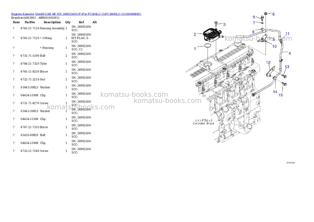 Komatsu saa6d114e-6b s/n 26902500-up for pc360lc-11/pc360nlc-11 Parts catalog cover Page 2 Komatsu saa6d114e-6b s/n 26902500-up for pc360lc-11/pc360nlc-11 Parts catalog cover Page 2