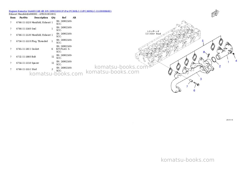 Komatsu saa6d114e-6b s/n 26902500-up for pc360lc-11/pc360nlc-11 Parts catalog cover Page 7 Komatsu saa6d114e-6b s/n 26902500-up for pc360lc-11/pc360nlc-11 Parts catalog cover Page 7
