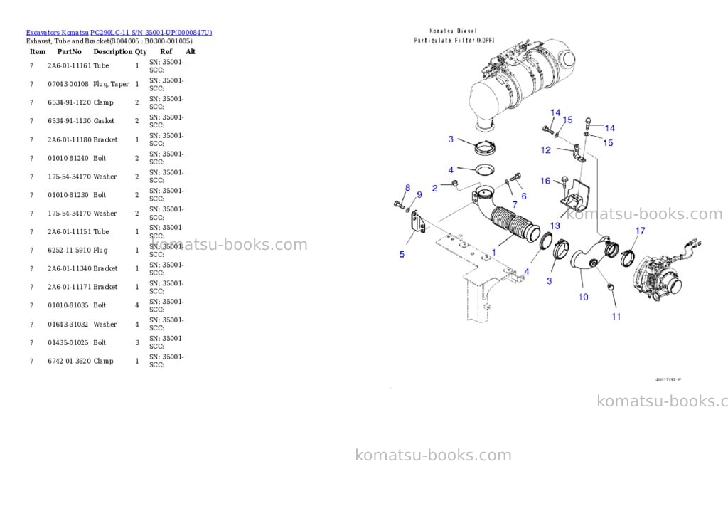 Komatsu pc290lc-11 s/n 35001-up Parts catalog cover Page 10 Komatsu pc290lc-11 s/n 35001-up Parts catalog cover Page 10