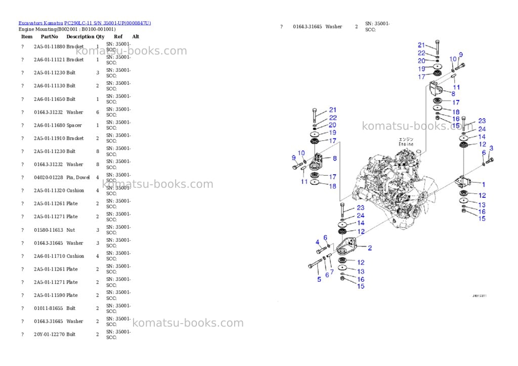 Komatsu pc290lc-11 s/n 35001-up Parts catalog cover Page 3 Komatsu pc290lc-11 s/n 35001-up Parts catalog cover Page 3
