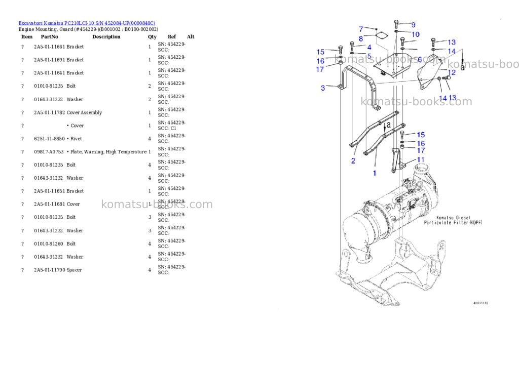 Komatsu pc210lci-10 s/n 452084-up Parts catalog cover