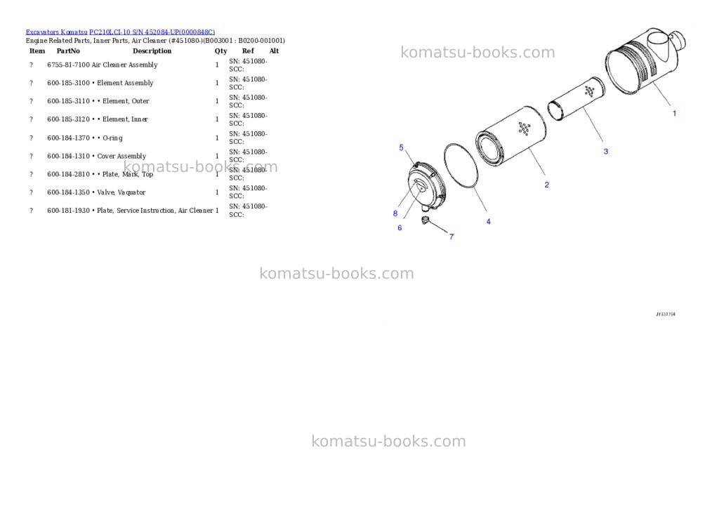Komatsu pc210lci-10 s/n 452084-up Parts catalog cover Page 4