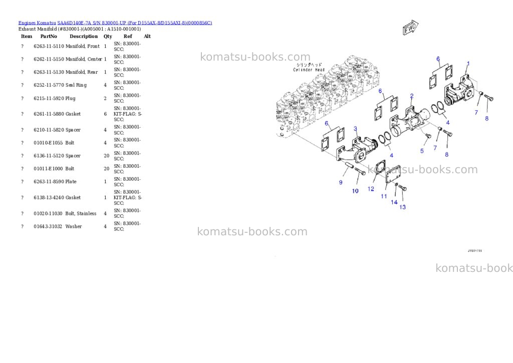 Komatsu saa6d140e-7a s/n 830001-up for d155ax-8/d155axi-8 Parts catalog cover Page 4 Komatsu saa6d140e-7a s/n 830001-up for d155ax-8/d155axi-8 Parts catalog cover Page 4